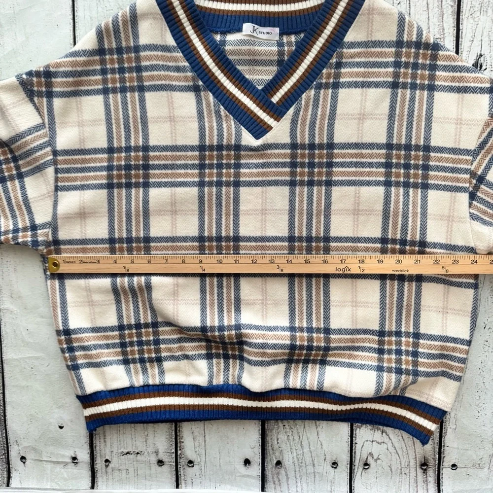JK Studio Plaid‎ Varsity V-Neck Oversized Sweater